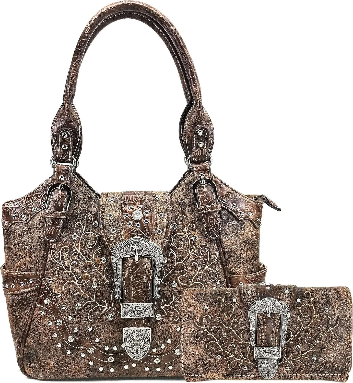 Justin West American Albino Floral Embroidery Buckle Shoulder Concealed Carry Handbag Purse