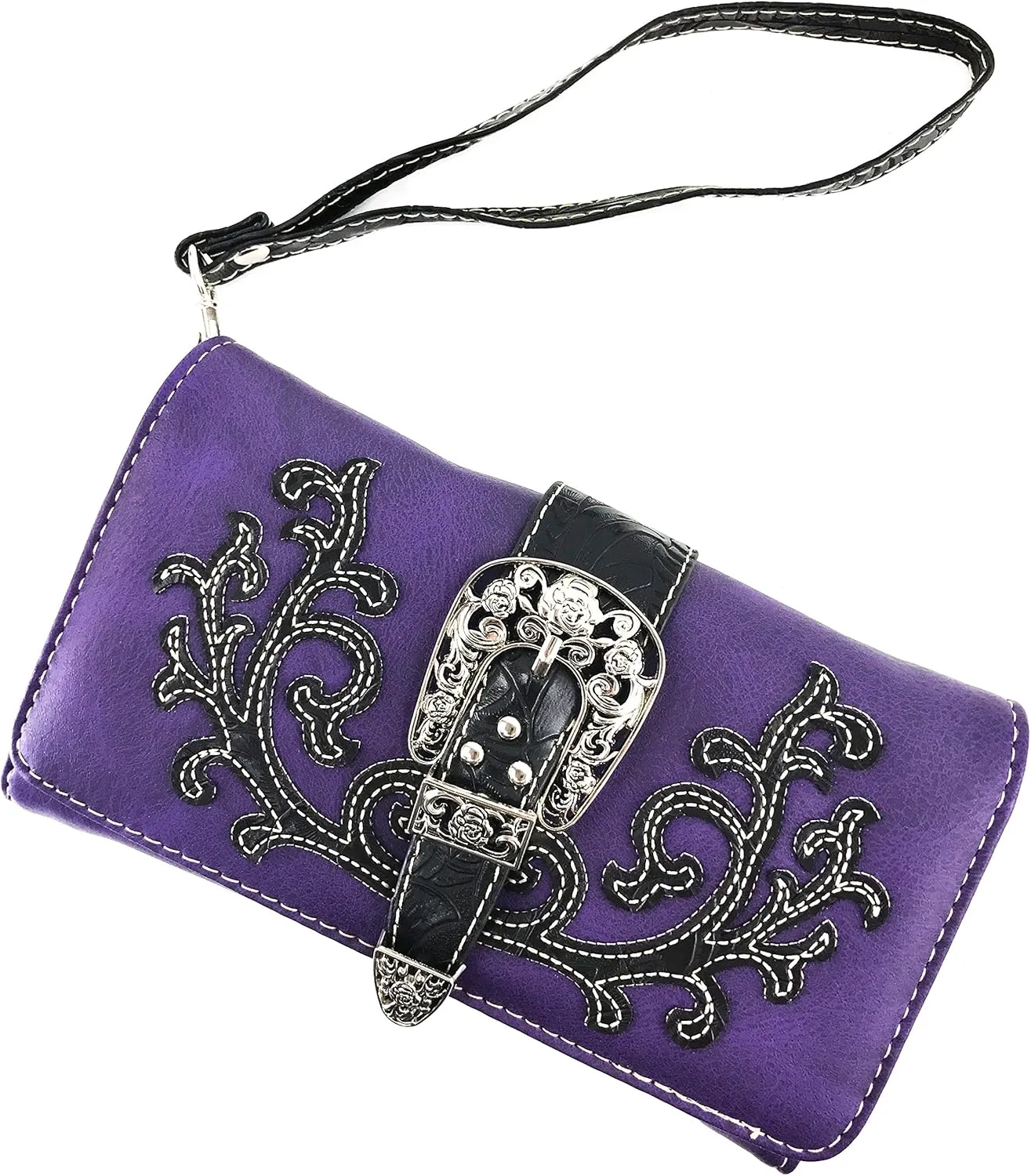 Justin West American Albino Floral Embroidery Buckle Shoulder Concealed Carry Handbag Purse
