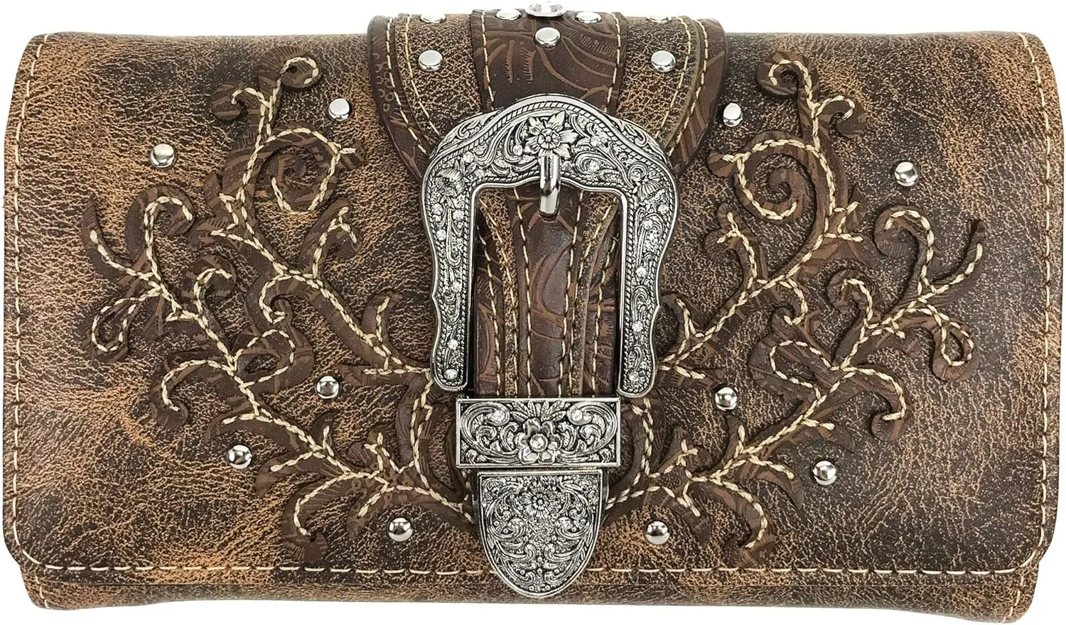 Justin West American Albino Floral Embroidery Buckle Shoulder Concealed Carry Handbag Purse