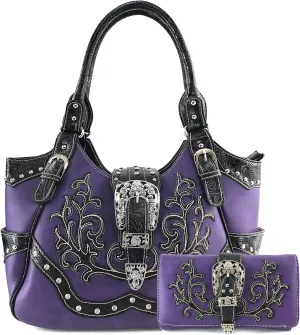 Justin West American Albino Floral Embroidery Buckle Shoulder Concealed Carry Handbag Purse