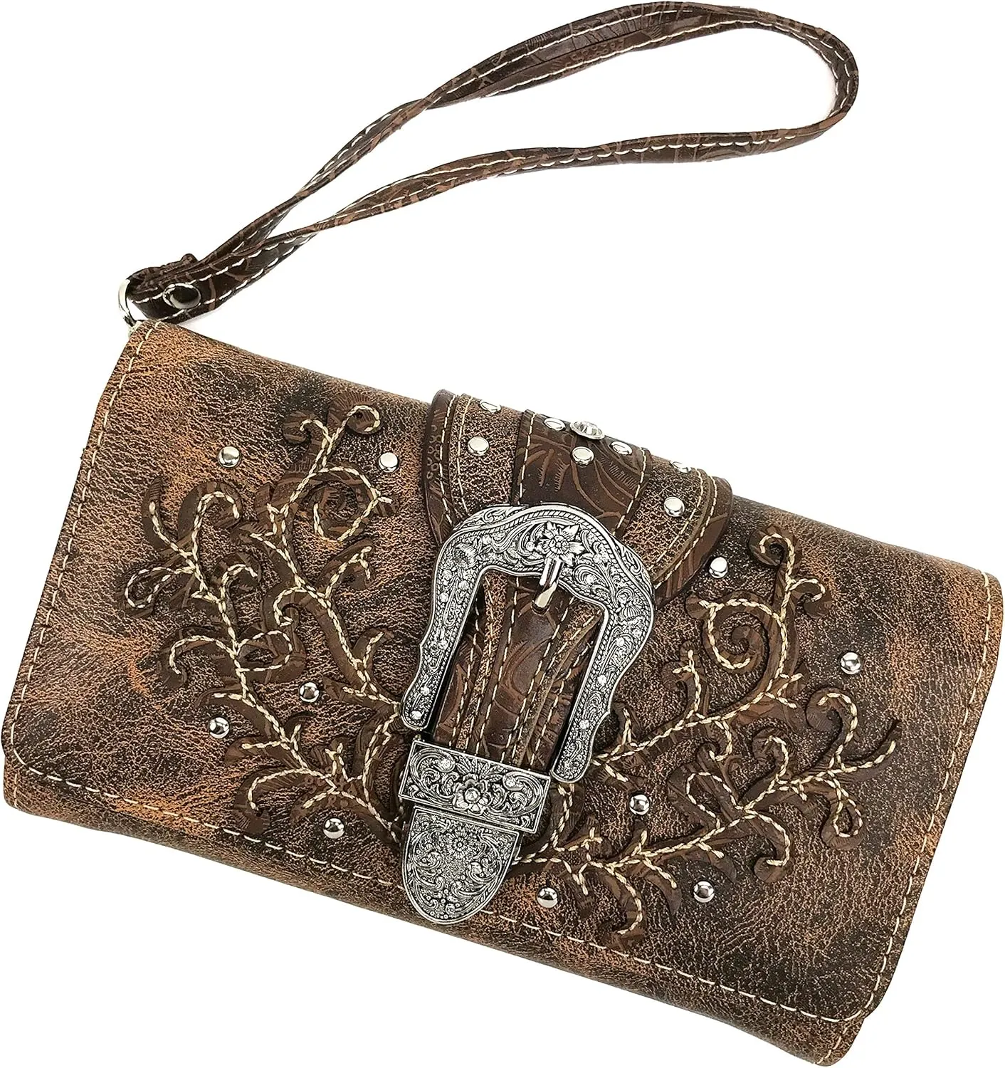 Justin West American Albino Floral Embroidery Buckle Shoulder Concealed Carry Handbag Purse