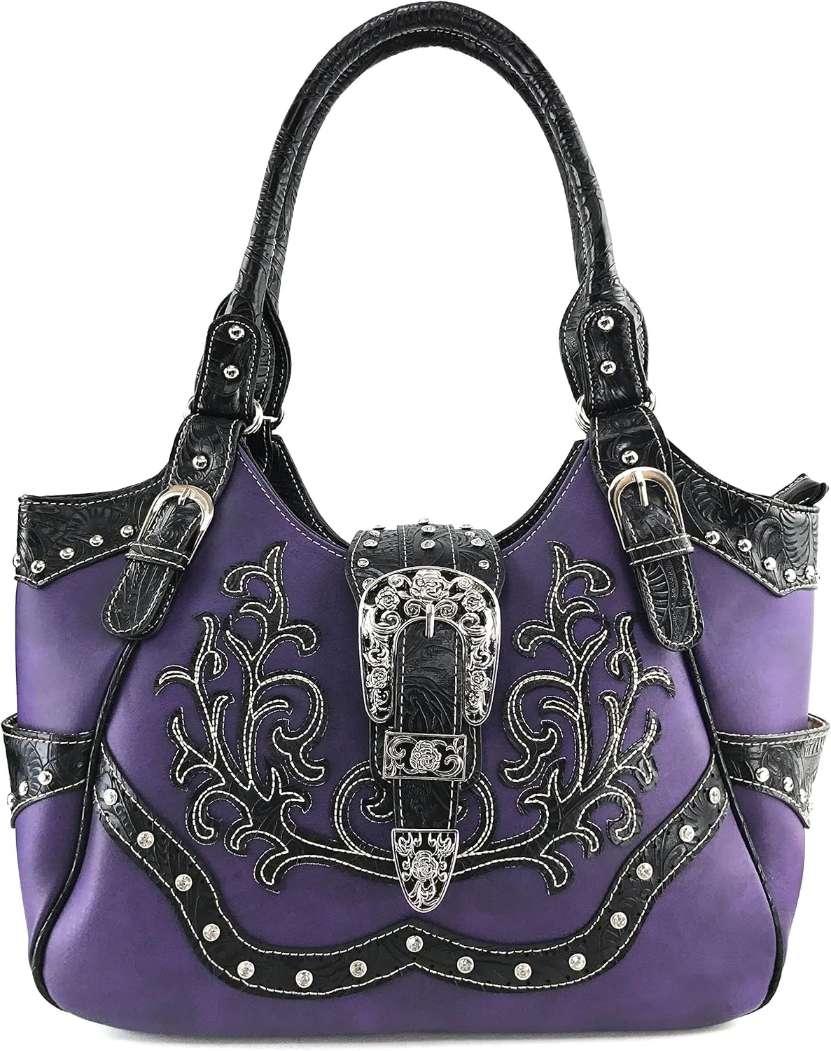 Justin West American Albino Floral Embroidery Buckle Shoulder Concealed Carry Handbag Purse