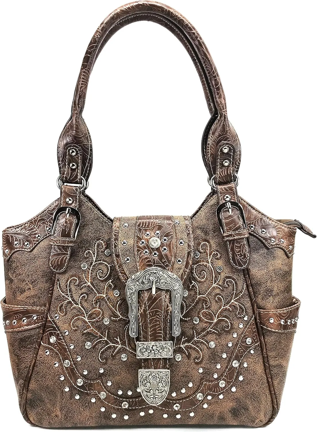 Justin West American Albino Floral Embroidery Buckle Shoulder Concealed Carry Handbag Purse