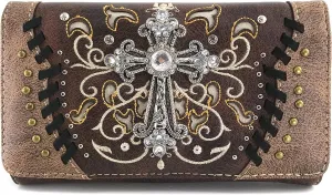 Justin West Cross Floral Embroidered Studded CCW Concealed Carry Shoulder Purse Handbag Wallet