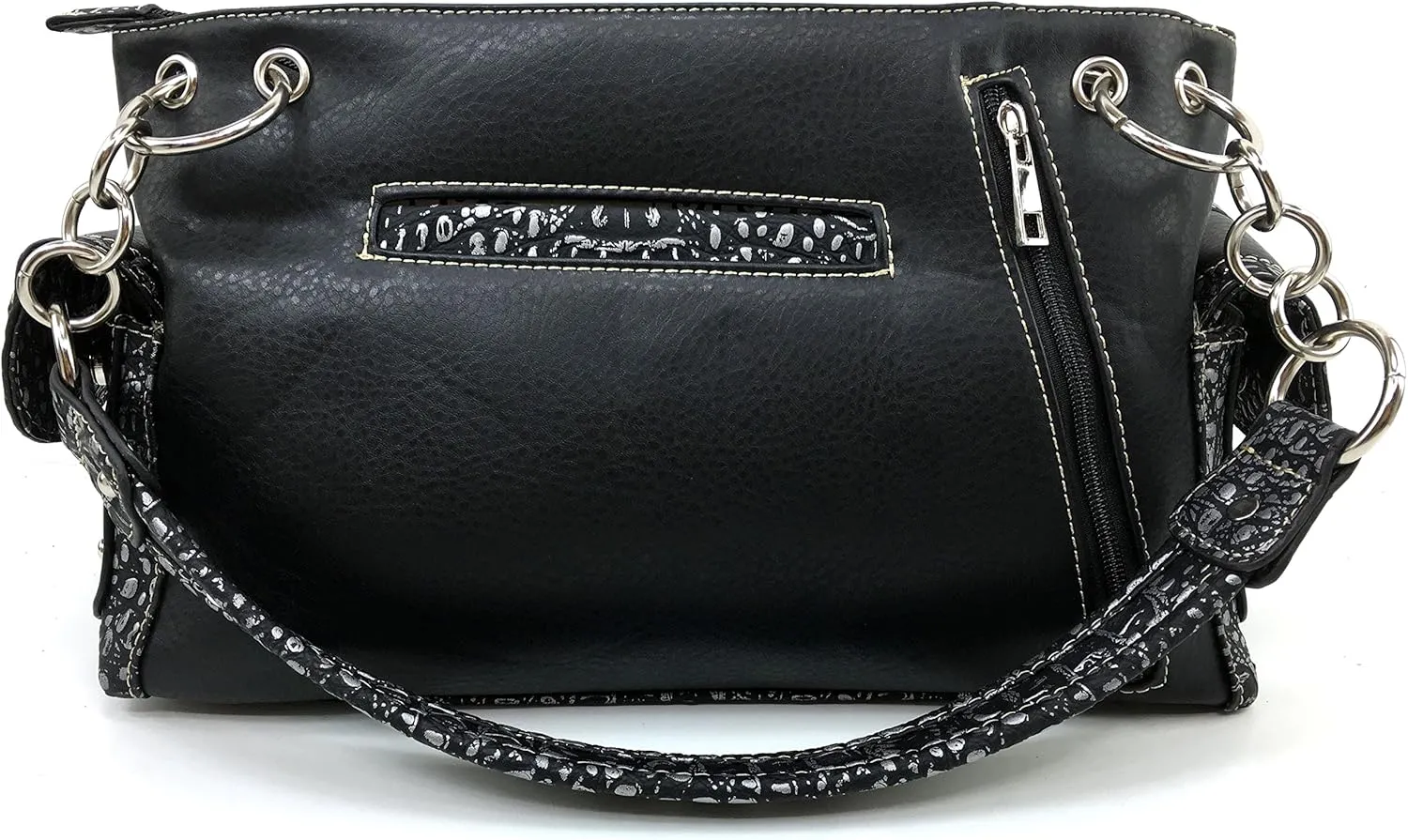 Justin West Fashion Floral Embroidery Rhinestone Skull Shoulder Concealed Carry Handbag Purse