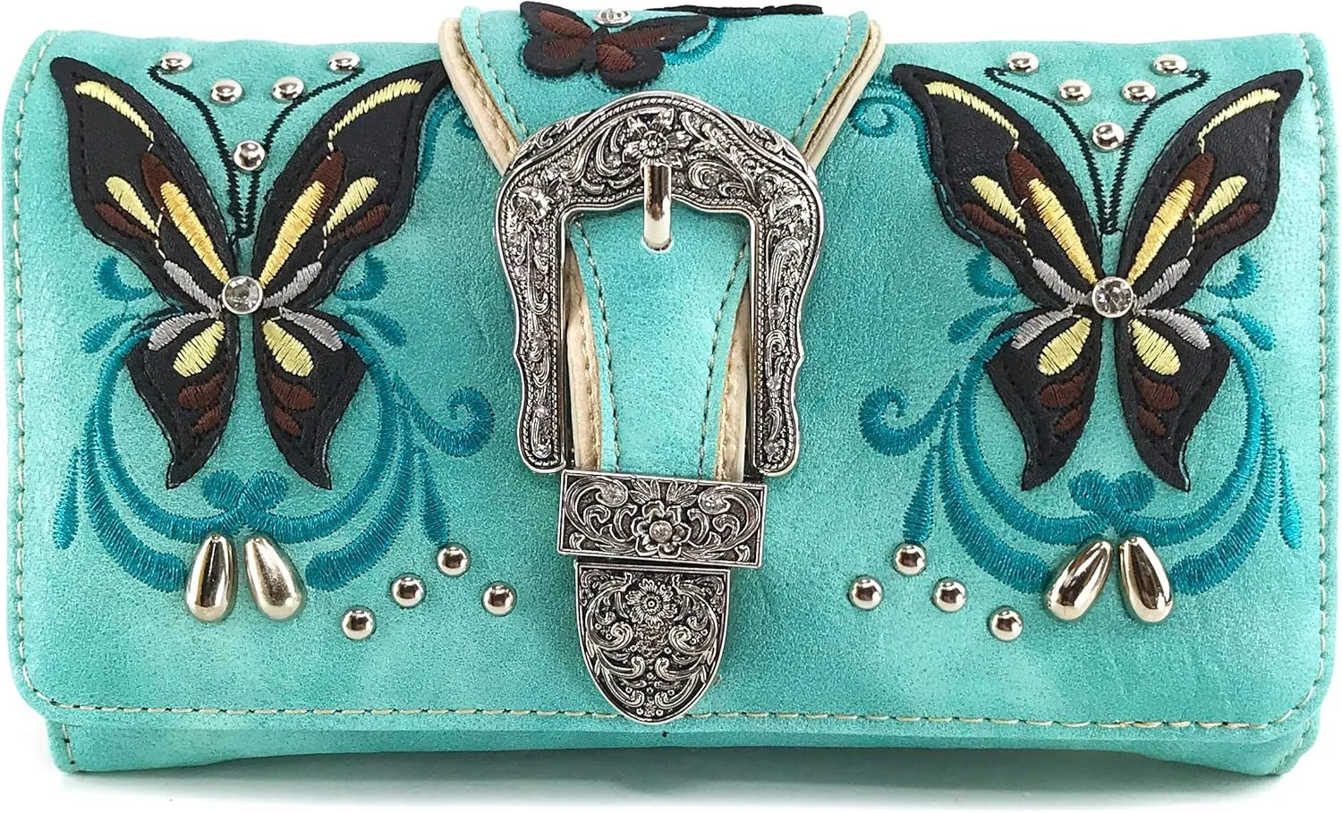 Justin West Floral Embroidery Butterfly Rhinestone Buckle Stud Conceal Carry Handbag Purse