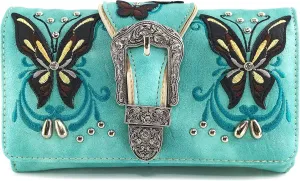 Justin West Floral Embroidery Butterfly Rhinestone Buckle Stud Conceal Carry Handbag Purse