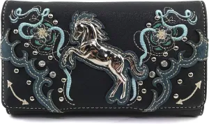 Justin West Horse Floral Embroidered Studded CCW Concealed Carry Shoulder Purse Handbag