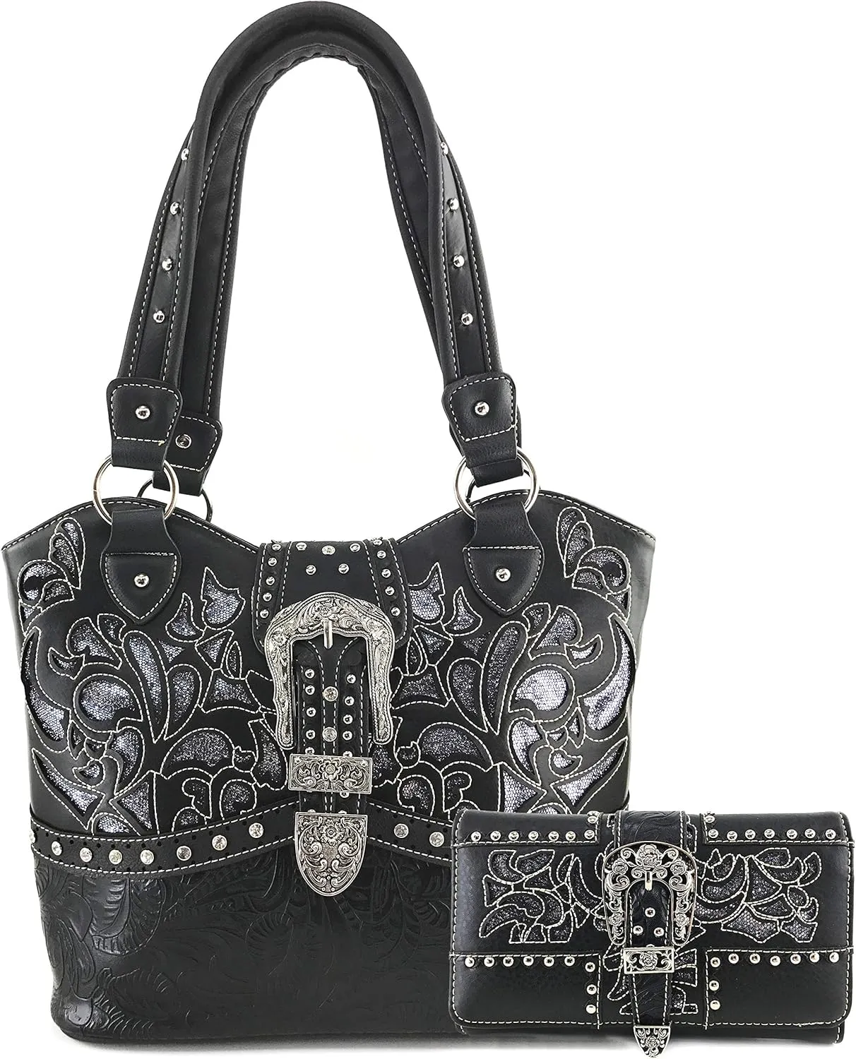 Justin West Western Brown Purse Floral Buckle Concealed Carry Handbag