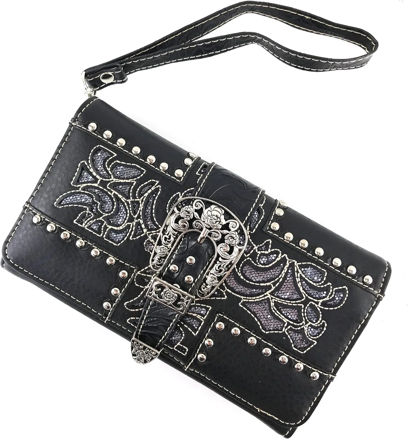 Justin West Western Brown Purse Floral Buckle Concealed Carry Handbag