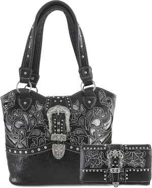 Justin West Western Brown Purse Floral Buckle Concealed Carry Handbag