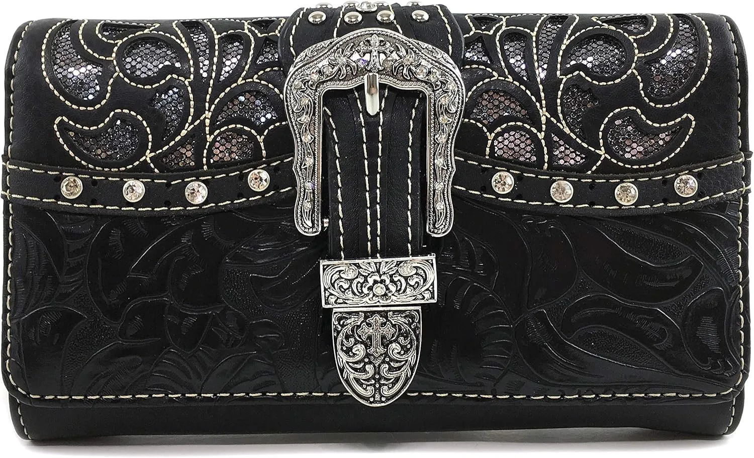 Justin West Western Brown Purse Floral Buckle Concealed Carry Handbag