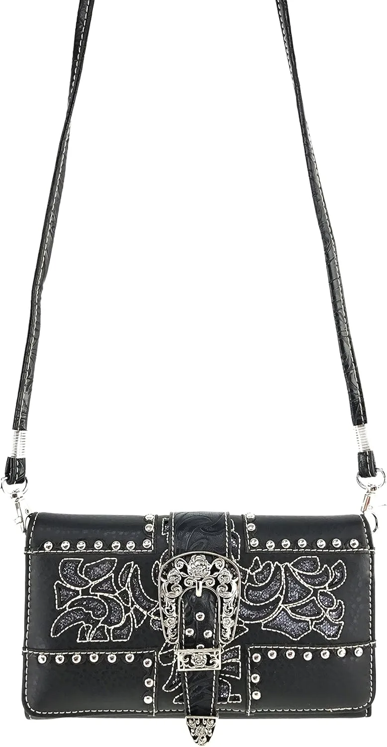Justin West Western Brown Purse Floral Buckle Concealed Carry Handbag