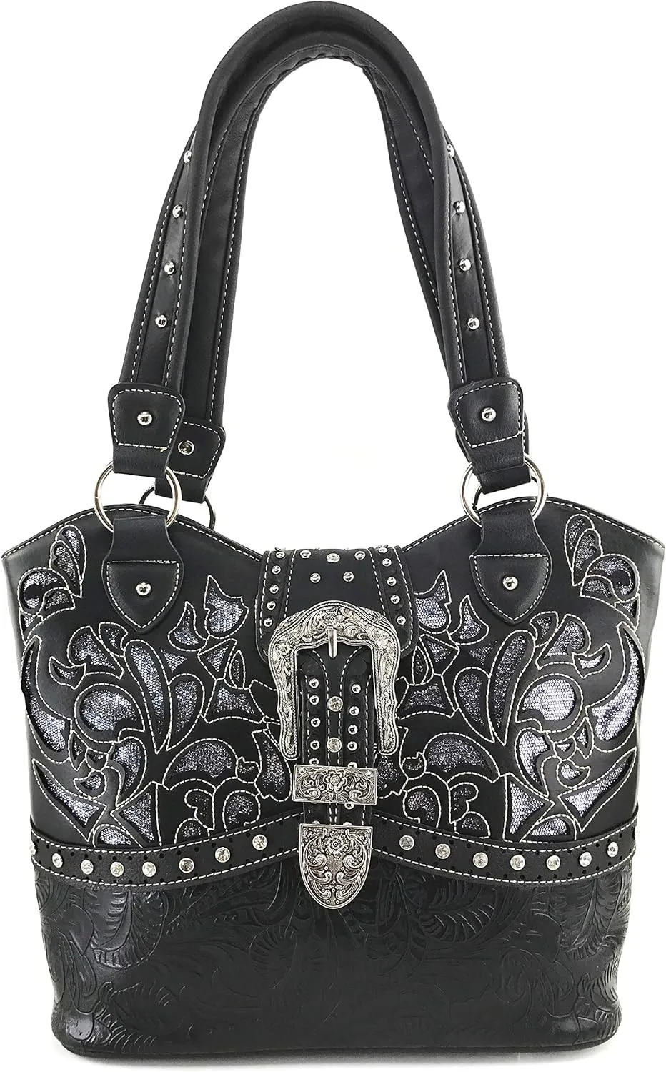 Justin West Western Brown Purse Floral Buckle Concealed Carry Handbag