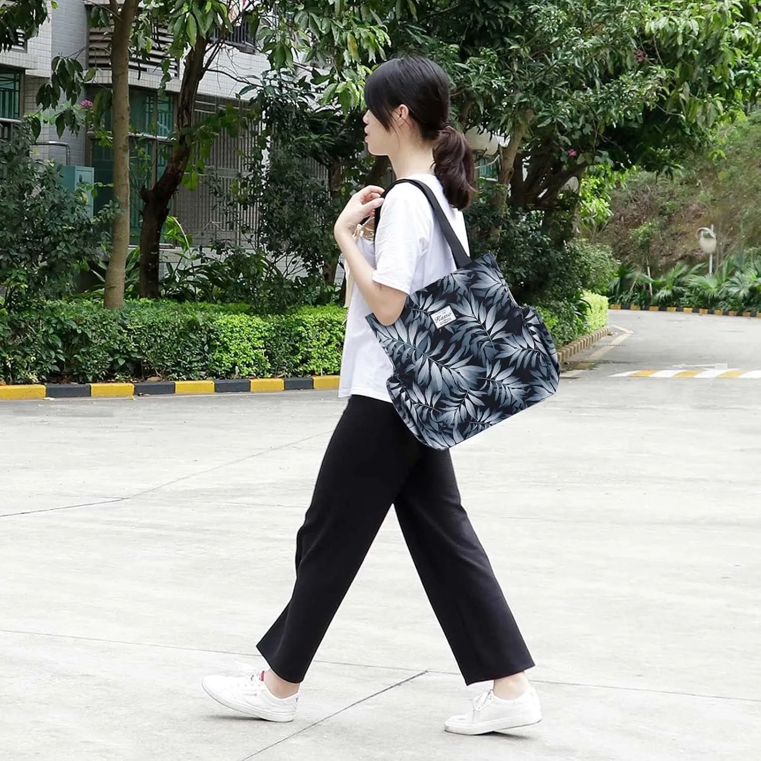 KAMO Floral Tote Bag - Waterproof Lightweight Handbags Travel Shoulder Bag for Hiking Yoga Gym Swimming Travel Beach