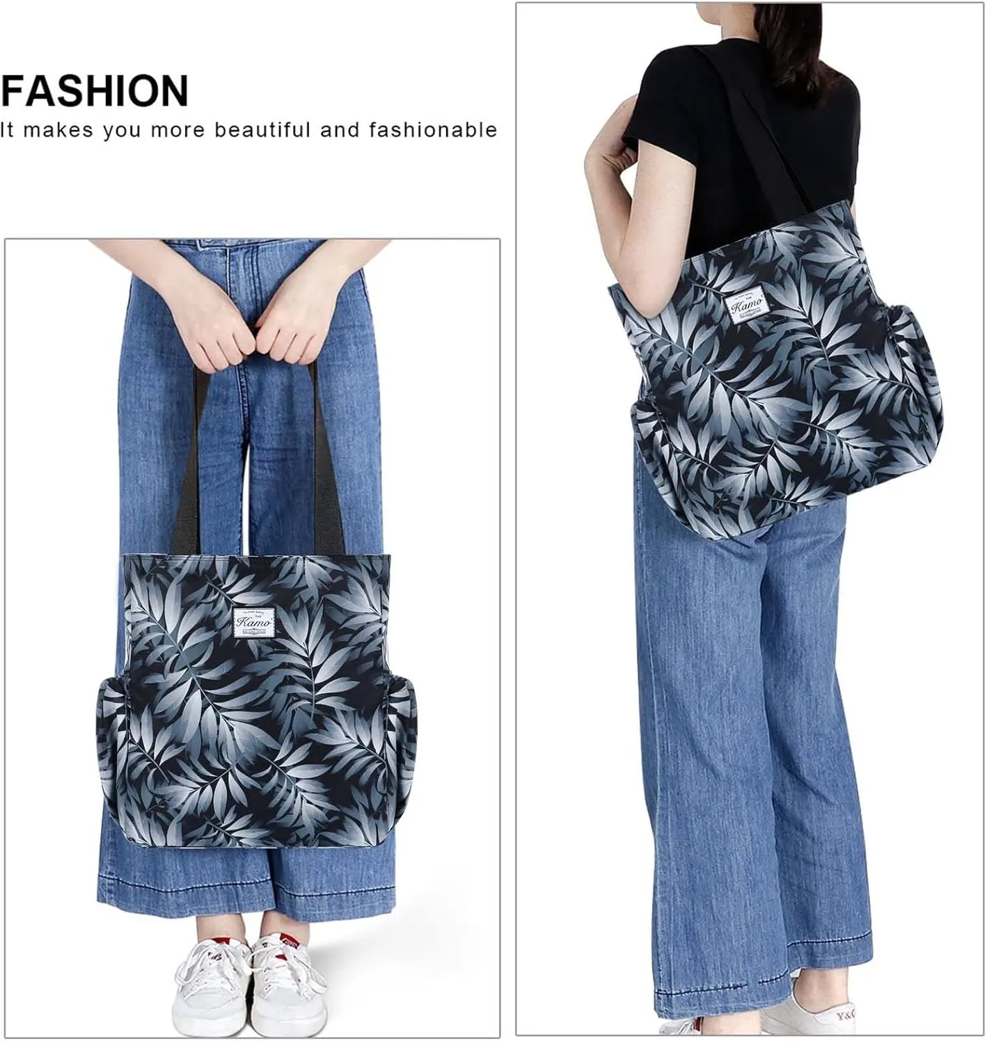 KAMO Floral Tote Bag - Waterproof Lightweight Handbags Travel Shoulder Bag for Hiking Yoga Gym Swimming Travel Beach
