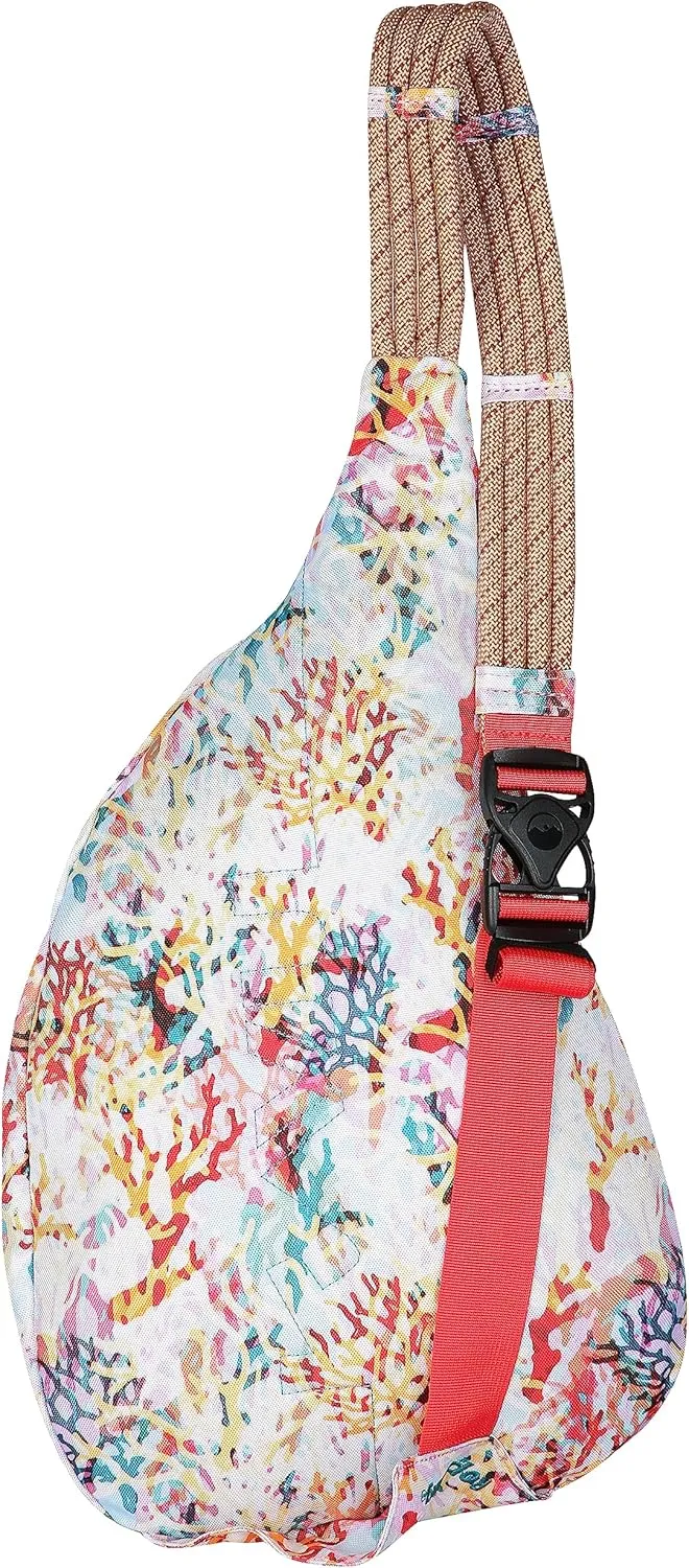 KAVU Original Rope Sling Bag with Adjustable Rope Shoulder Strap - Floral Coral