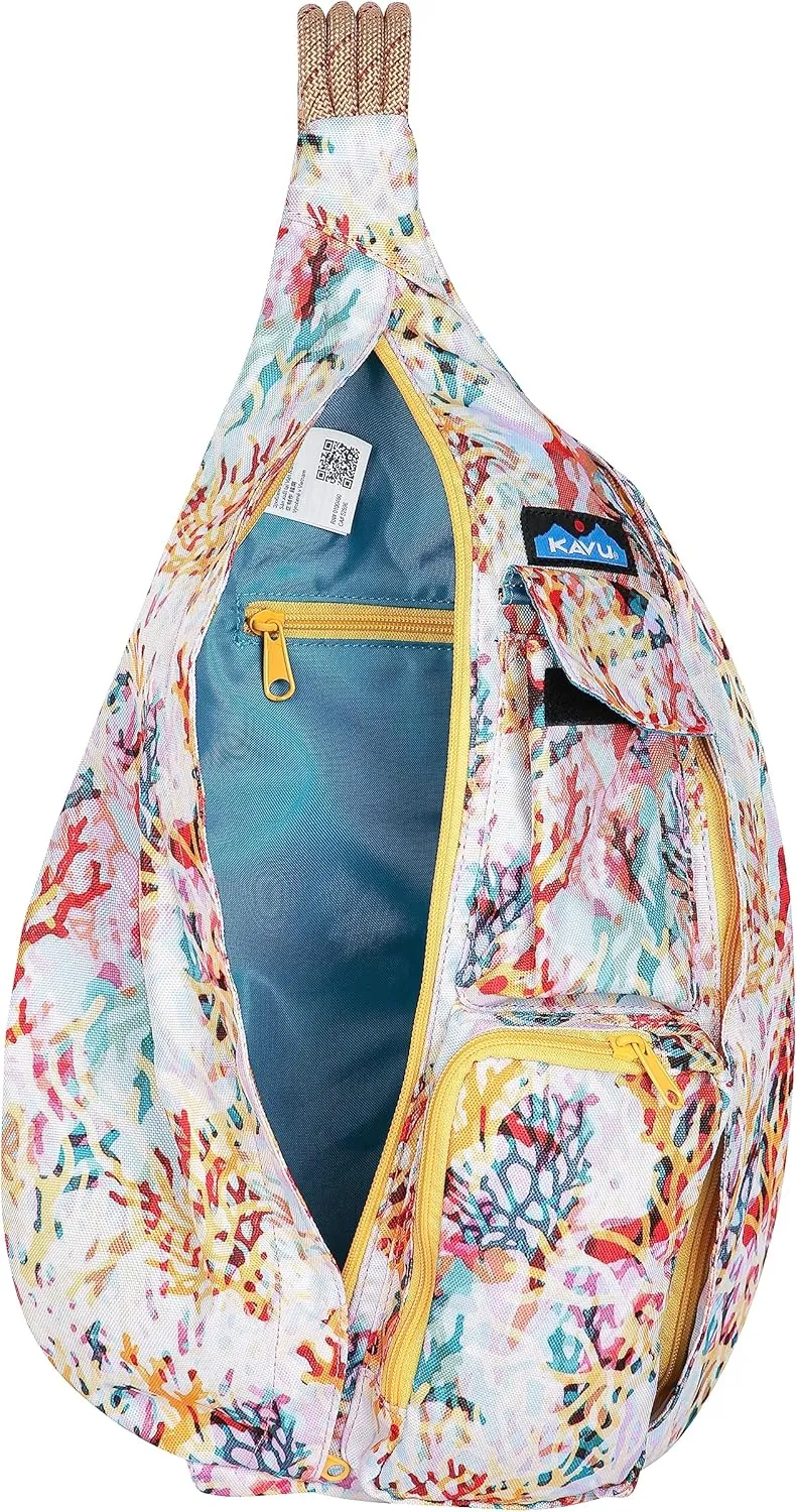 KAVU Original Rope Sling Bag with Adjustable Rope Shoulder Strap - Floral Coral
