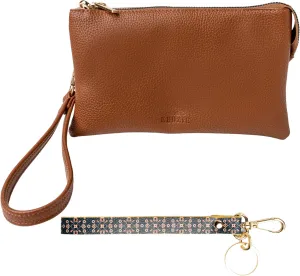 KEDZIE Eclipse Vegan Leather Convertible Purse Wallet Crossbody Bag (Chestnut) & Eclipse Vegan Leather Mix & Match Wristlet Strap (The Bohemian)