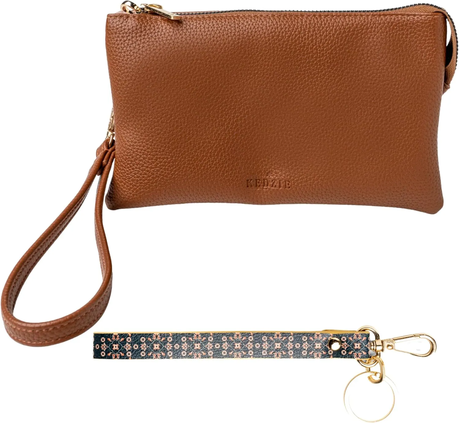 KEDZIE Eclipse Vegan Leather Convertible Purse Wallet Crossbody Bag (Chestnut) & Eclipse Vegan Leather Mix & Match Wristlet Strap (The Bohemian)