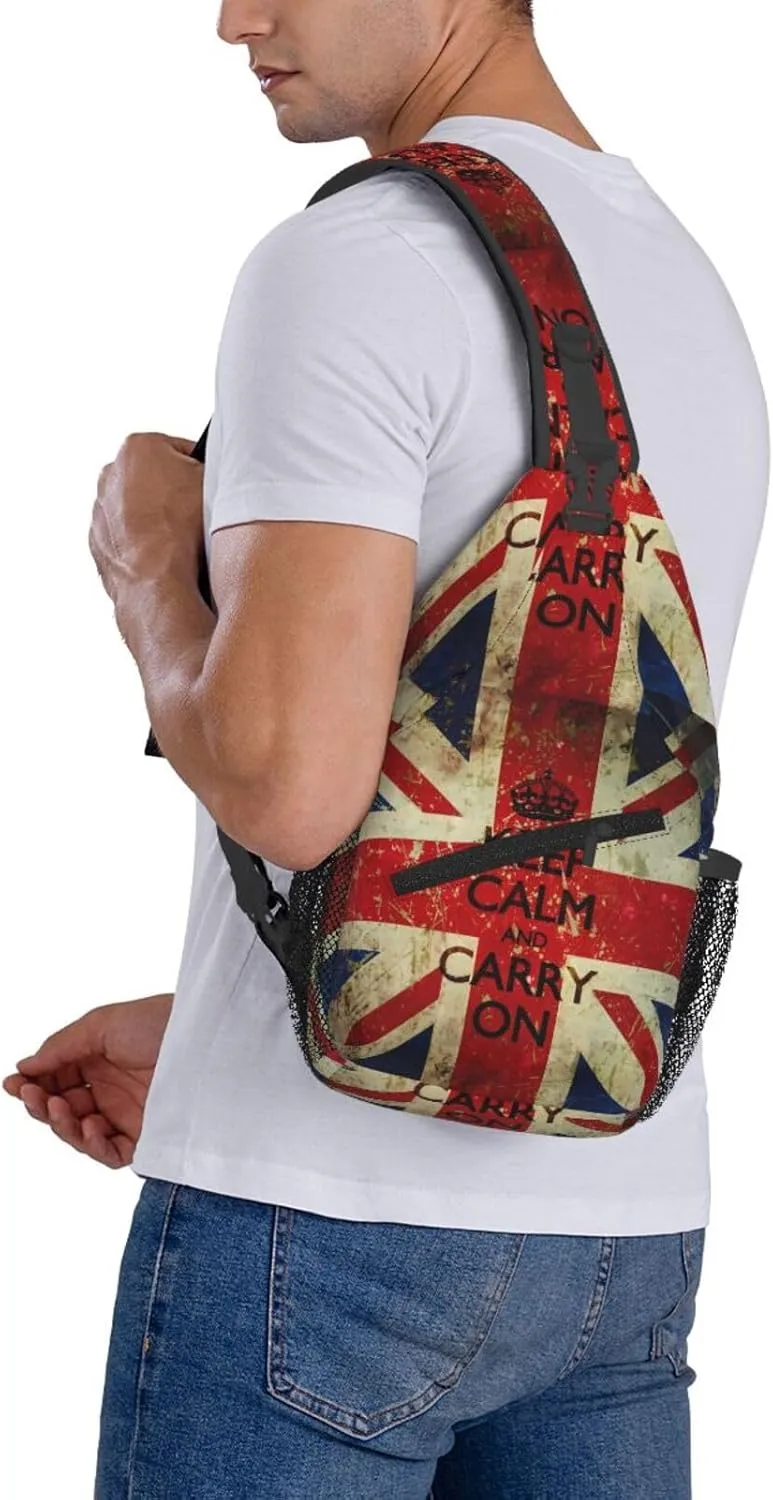 Keep Calm And Carry On Chest Sling Bag Crossbody Shoulder Backpack Bag Gym Cycling Travel Hiking Daypack Cross Bag