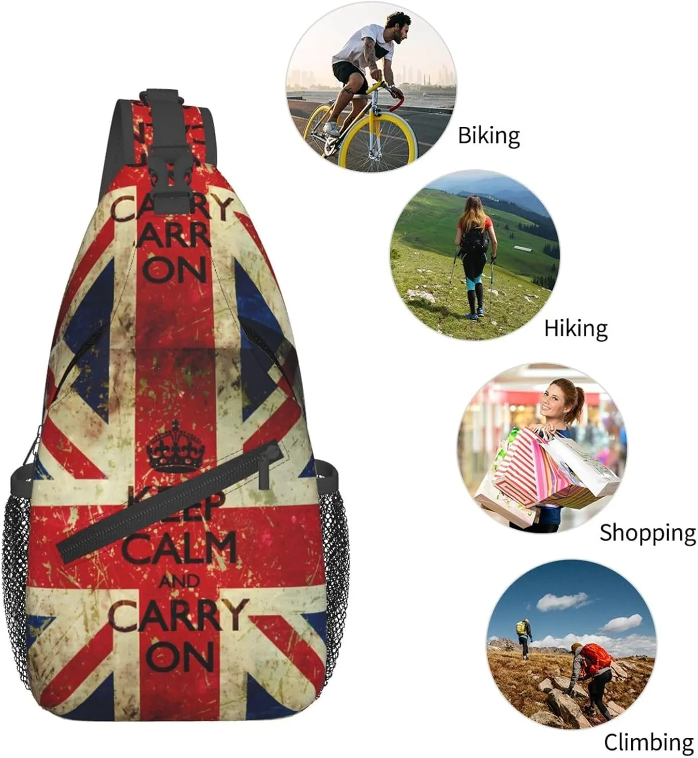 Keep Calm And Carry On Chest Sling Bag Crossbody Shoulder Backpack Bag Gym Cycling Travel Hiking Daypack Cross Bag