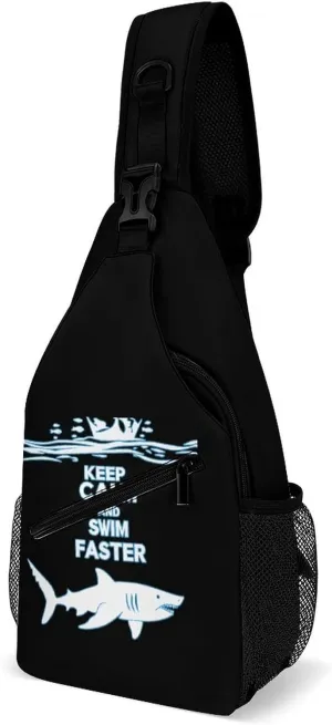 Keep Calm And Swim Faster Casual Sling Bag Backpack Travel Shoulder Chest Crossbody Bags Adjustable Daypack Unisex