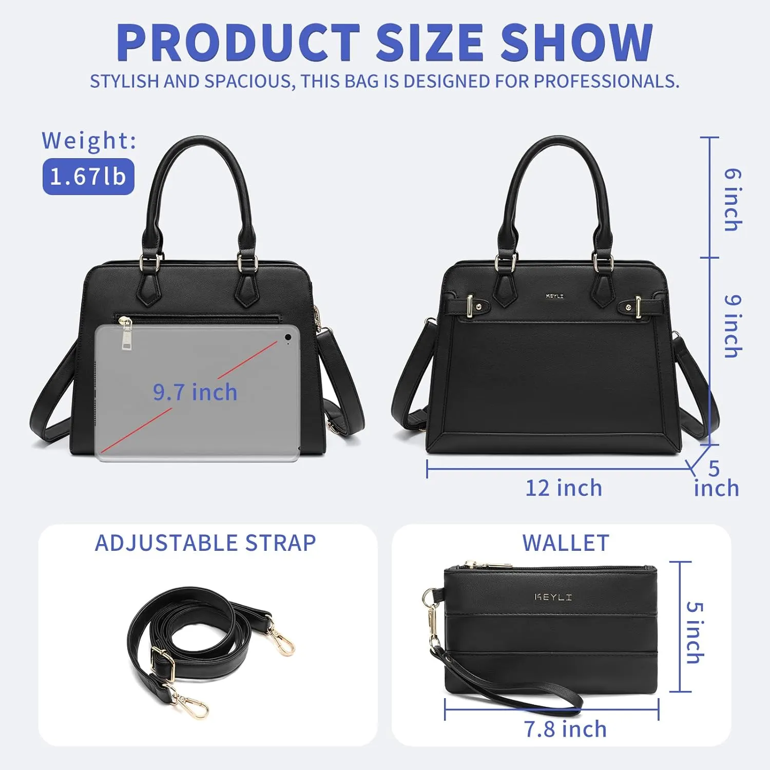 Keyli 2pcs Purses and Handbags for Women, Fashion Vegan Leather Shoulder Tote Bags Top Handle Satchel Bag with Long Strap