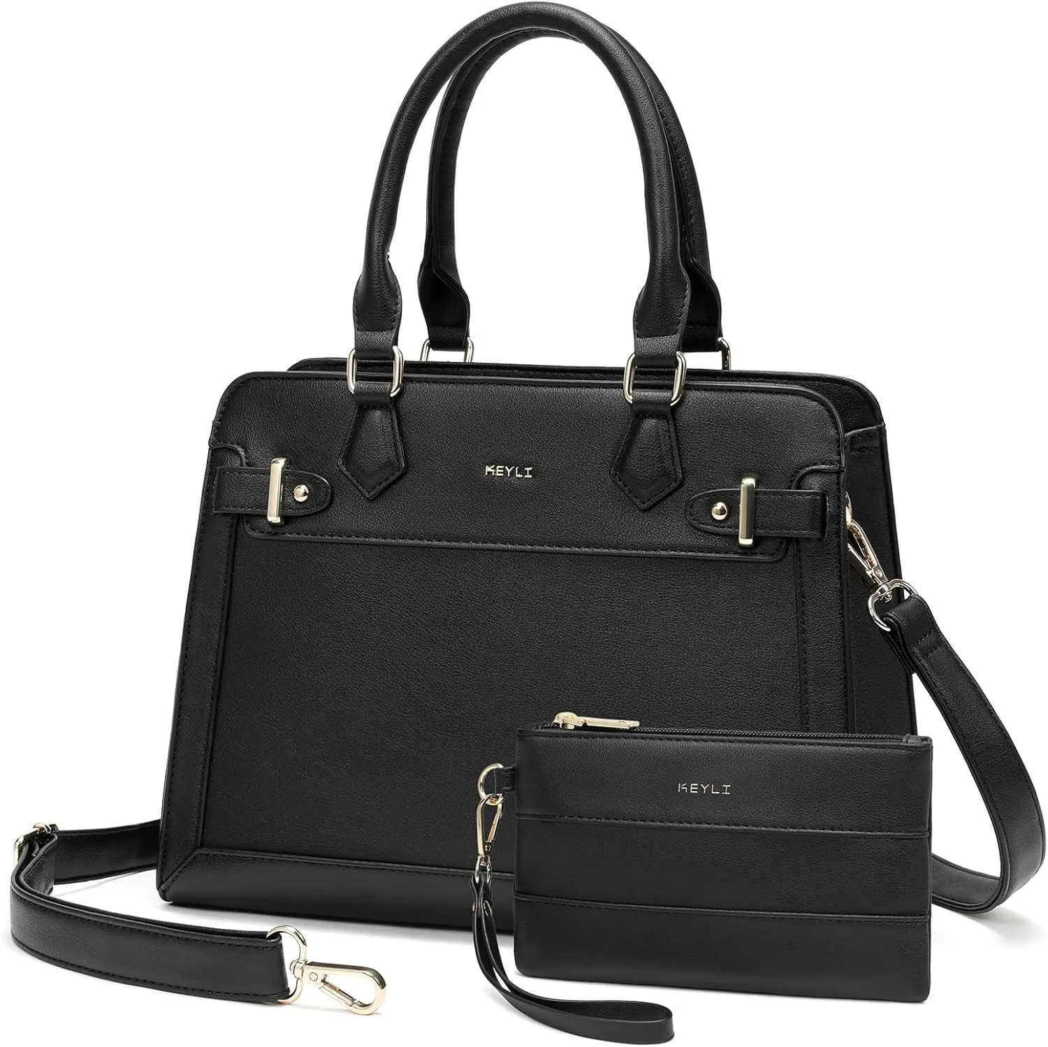 Keyli 2pcs Purses and Handbags for Women, Fashion Vegan Leather Shoulder Tote Bags Top Handle Satchel Bag with Long Strap