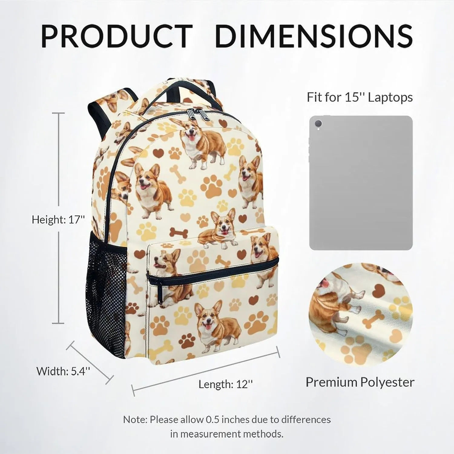 Kids Backpack for Boys, 17 Inch Dog Backpacks for Girl, Cute Corgi Bookbag for School Travel