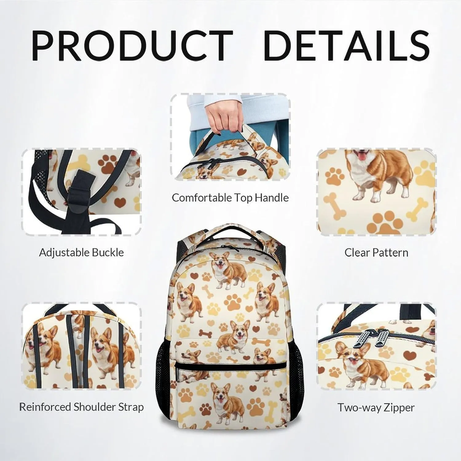 Kids Backpack for Boys, 17 Inch Dog Backpacks for Girl, Cute Corgi Bookbag for School Travel