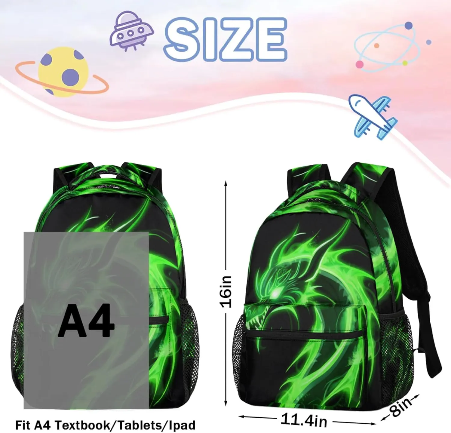 Kids Backpack for Boys - Elementary Middle School Bag Student Bookbag for Girls Teens - Casual Daypack Travel Laptop Backpacks(Dragon)