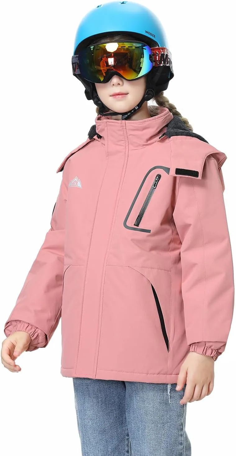Kid's Ski Jacket Waterproof Winter Coat Boy's and Girl's Fleece Snowboarding Jackets with Detachable Hood