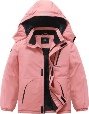 Kid's Ski Jacket Waterproof Winter Coat Boy's and Girl's Fleece Snowboarding Jackets with Detachable Hood