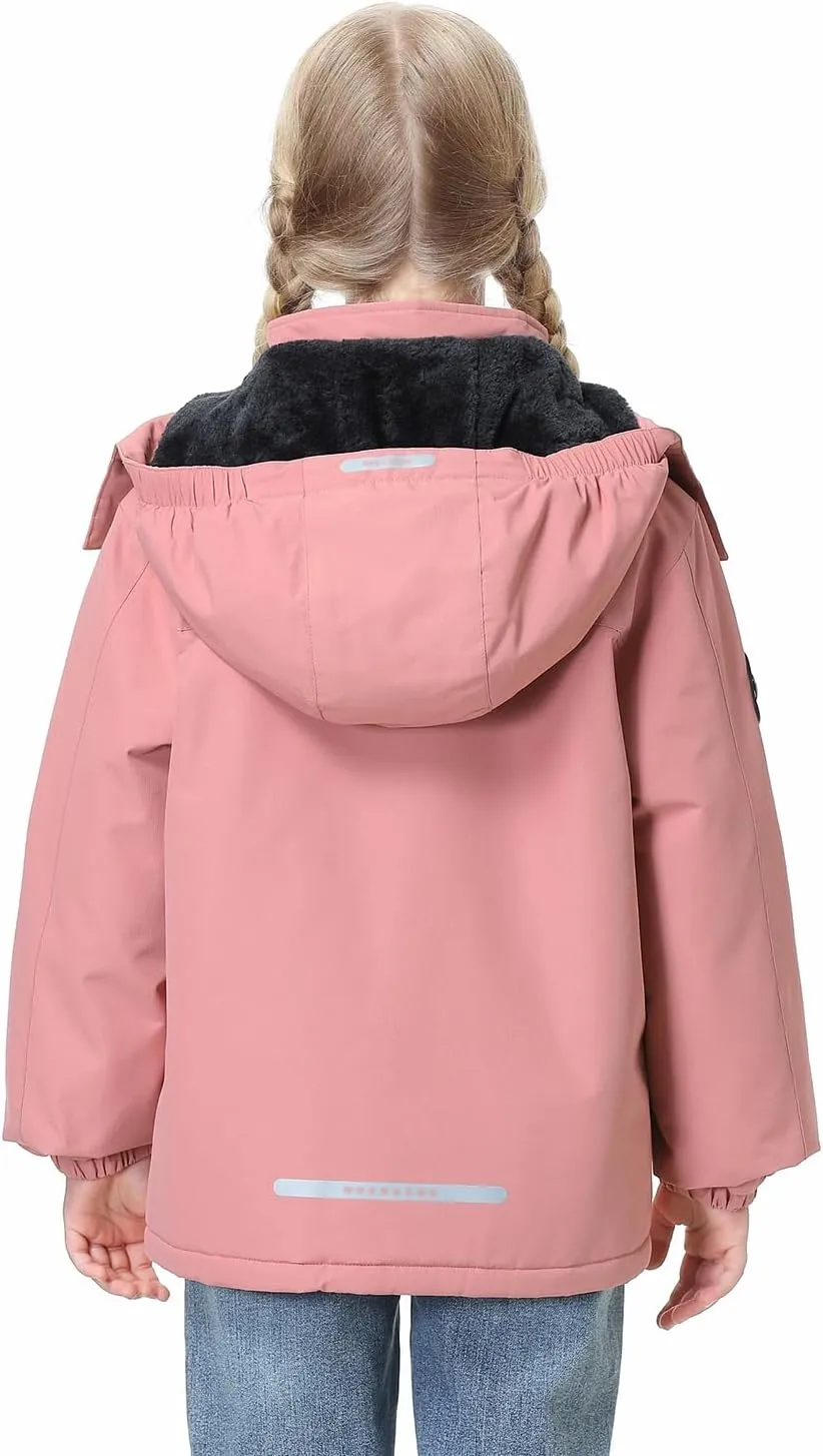 Kid's Ski Jacket Waterproof Winter Coat Boy's and Girl's Fleece Snowboarding Jackets with Detachable Hood