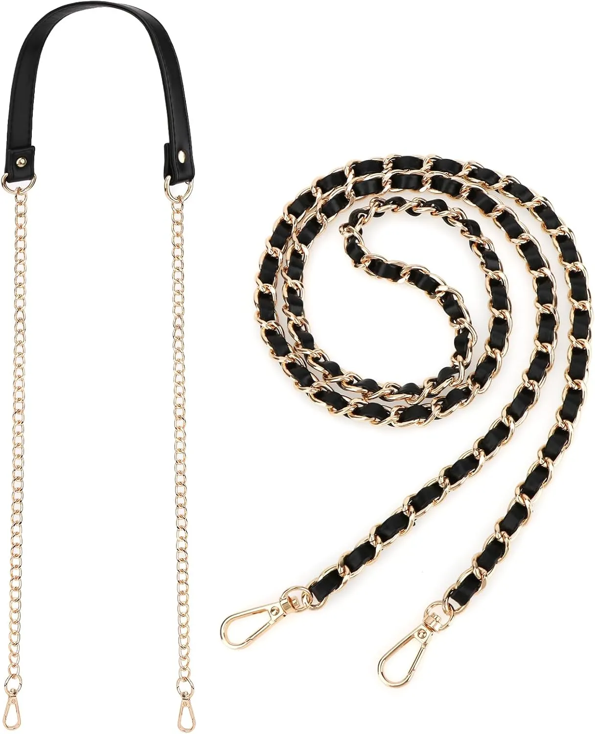 kilofly 2pc Gold Plated Faux Leather Removable Clutch Chain Shoulder Straps Set