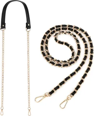 kilofly 2pc Gold Plated Faux Leather Removable Clutch Chain Shoulder Straps Set