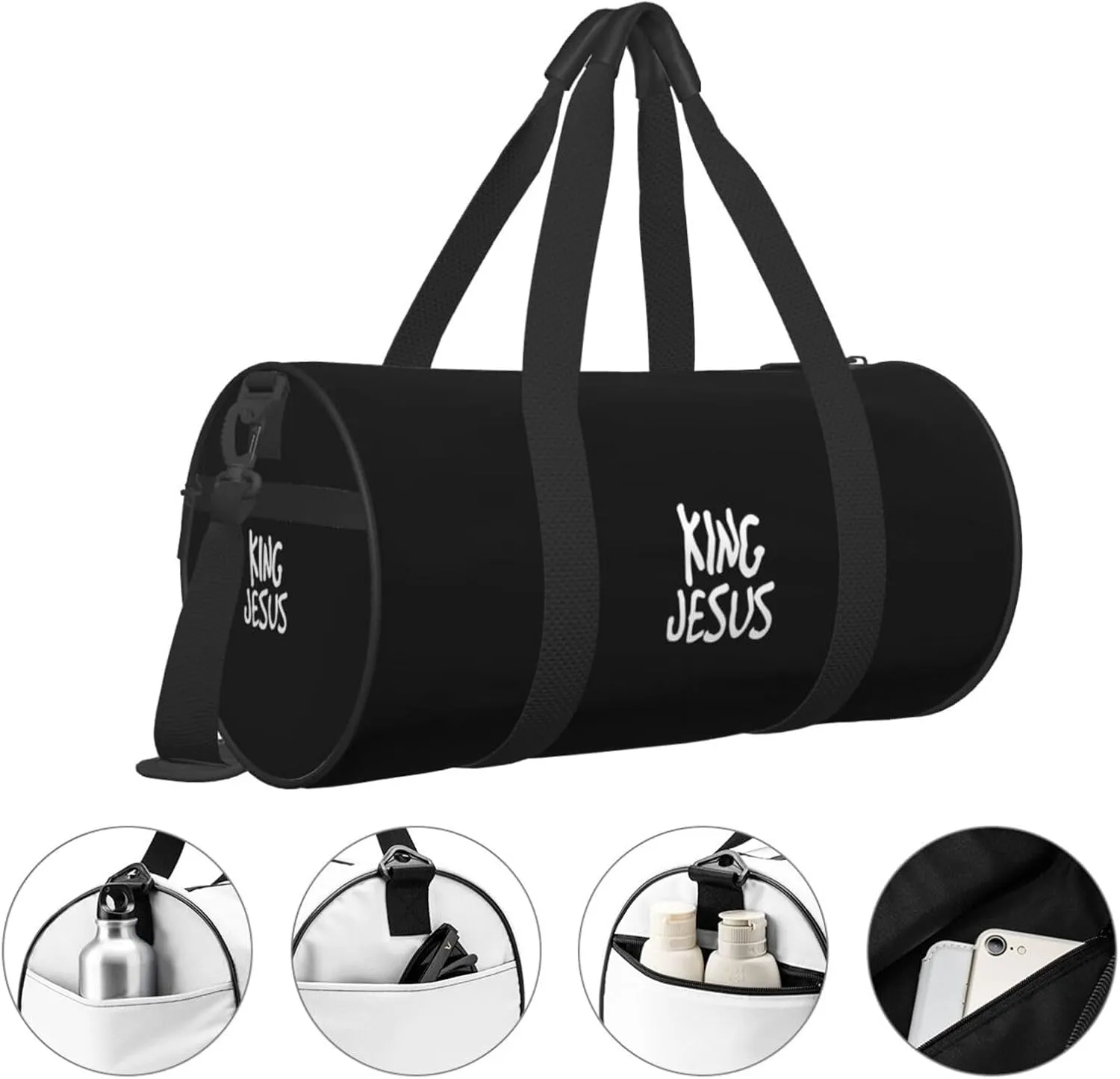 King Jesus Travel Luggage Duffel Bag Sports Rolling Foldable Duffel Bag, Black