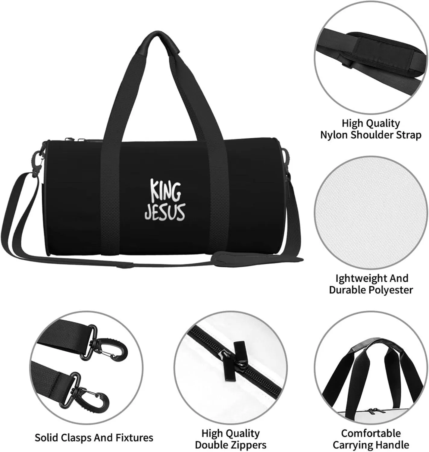 King Jesus Travel Luggage Duffel Bag Sports Rolling Foldable Duffel Bag, Black