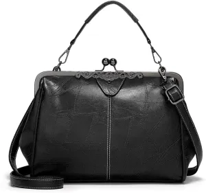 Kiss Lock Purses Vintage Handbags for Women Kisslock Crossbody Bag Vegan Leather Tote Handbag Retro Shoulder Purse