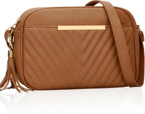 KKXIU 10” Large Size Quilted Crossbody Bag for Women Vegan Leather Handbags Stylish Shoulder Purse with Tassel
