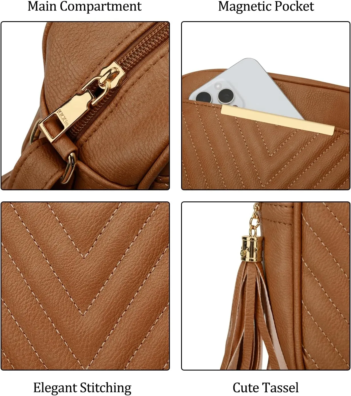 KKXIU 10” Large Size Quilted Crossbody Bag for Women Vegan Leather Handbags Stylish Shoulder Purse with Tassel
