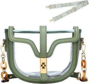 KKXIU Clear Crossbody Bag for Women Stadium Approved Vegan Leather Concert Shoulder Sports See-Through Purse