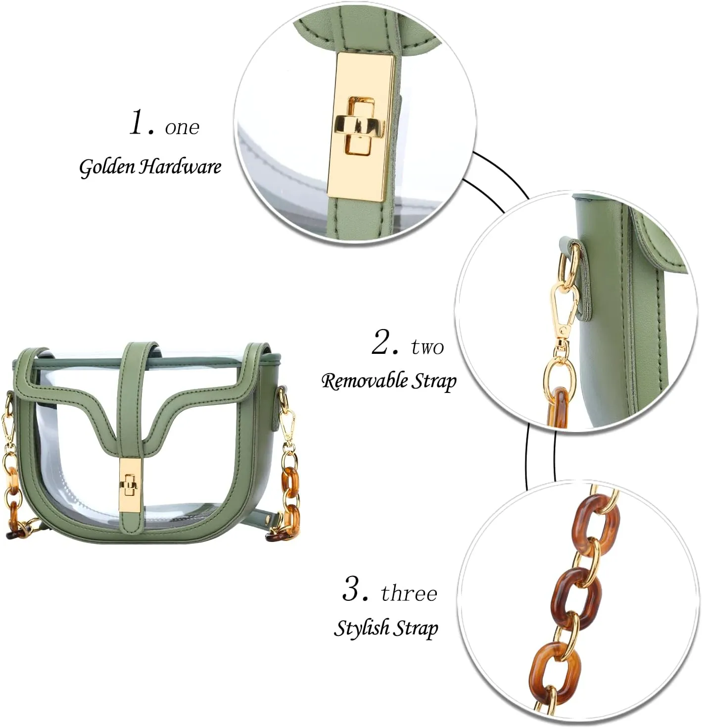 KKXIU Clear Crossbody Bag for Women Stadium Approved Vegan Leather Concert Shoulder Sports See-Through Purse