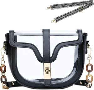 KKXIU Clear Crossbody Bag for Women Stadium Approved Vegan Leather Concert Shoulder Sports See-Through Purse