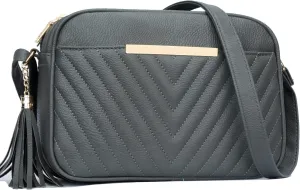 KKXIU Quilted Double Compartment Multiple Pocket Crossbody Bag for Women and Teen Girls Stylish Shoulder Purse with Tassel