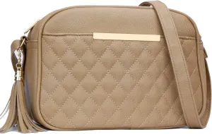 KKXIU Quilted Double Compartment Multiple Pocket Crossbody Bag for Women and Teen Girls Stylish Shoulder Purse with Tassel