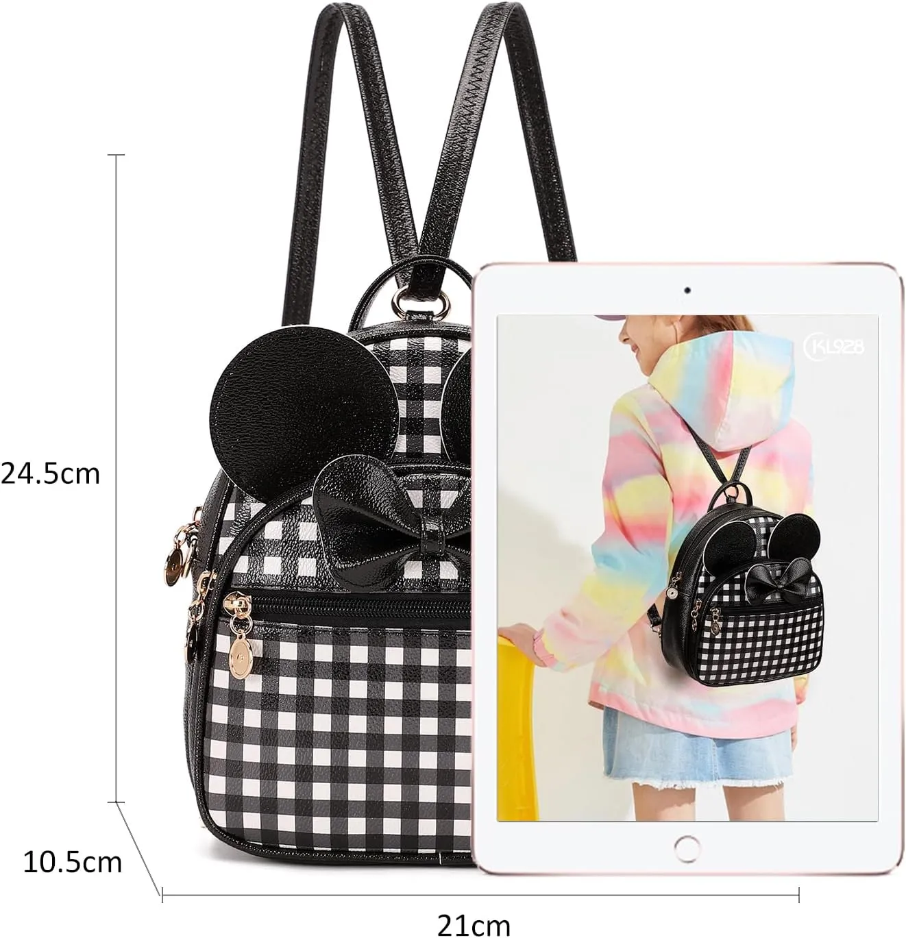 KL928 Girls Bowknot Polka Dot Cute Mini Backpack Small Daypacks Convertible Shoulder Bag Purse for Women