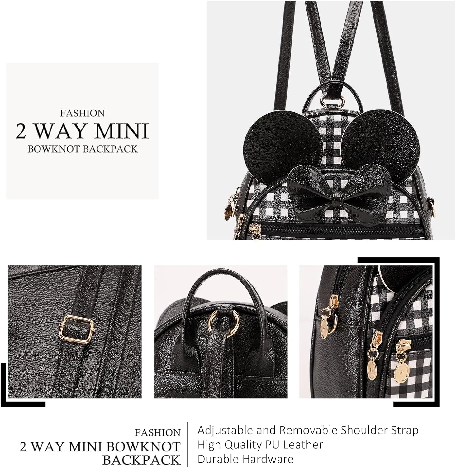 KL928 Girls Bowknot Polka Dot Cute Mini Backpack Small Daypacks Convertible Shoulder Bag Purse for Women