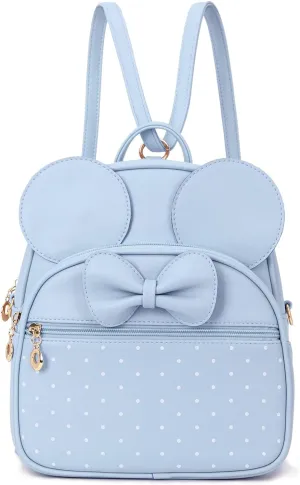 KL928 Girls Mini Backpack Bowknot Polka Dot Cute Daypacks Convertible Shoulder Bag Purse for Women (L.Blue)